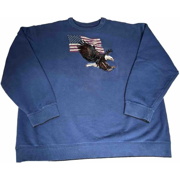 Croft & Barrow Eagle American Flag Crew Sweatshirt Mens Blue Workwear Quilting - Picture 5 of 12
